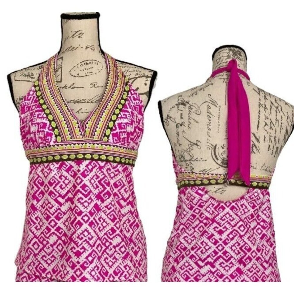 Athleta Halter Swim Tank Top Tankini 32 B/C Pink‎ Boho Southwestern Underwire